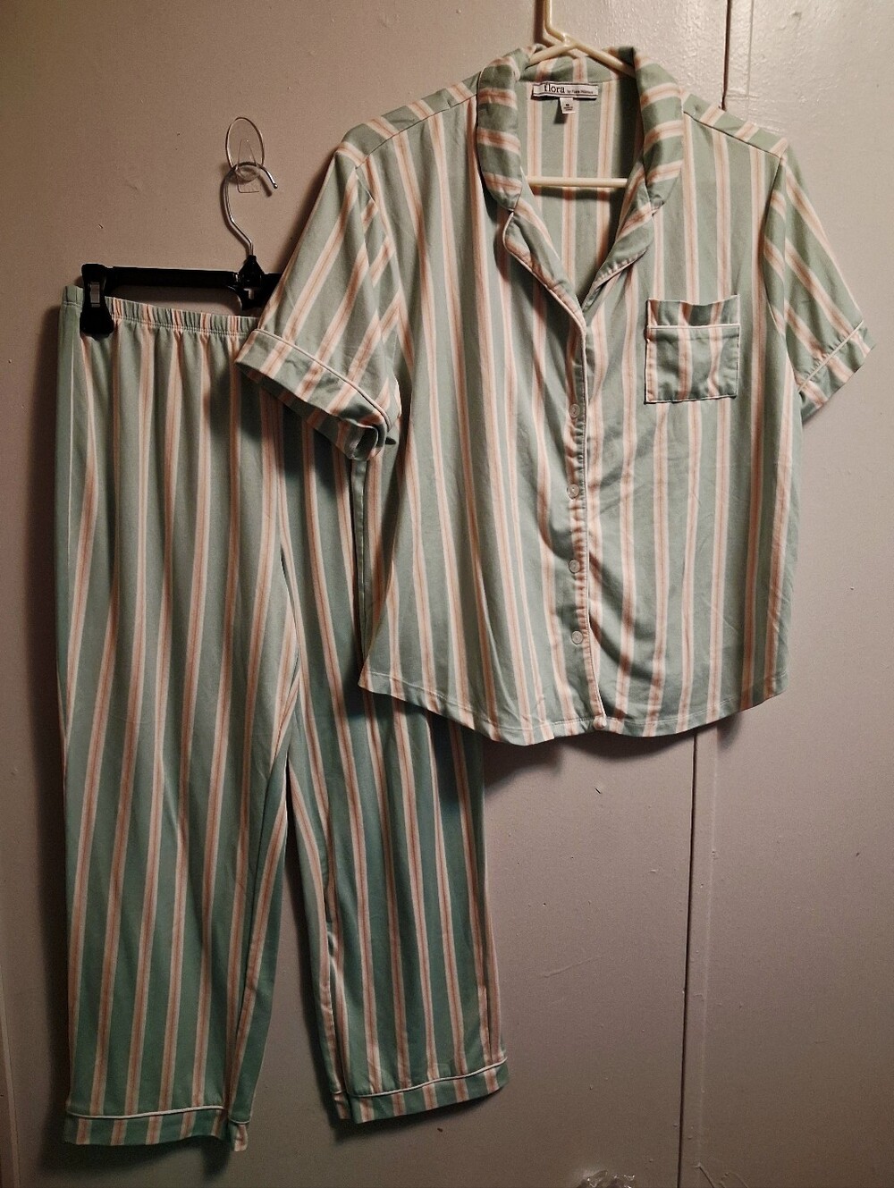 Striped Short-Sleeve Pajama Set in Mint, Cream & Light Pink